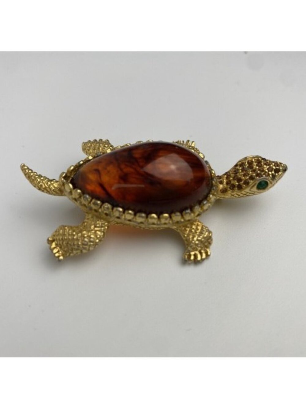 Vintage De Nicola Amber Brown Lucite Body Tortoise Color Turtle Pin Brooch - Picture 2 of 12